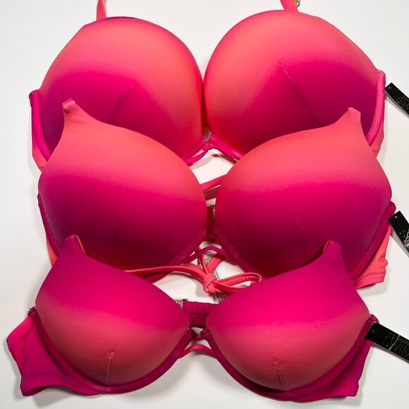 Victoria Secret 38D Bombshell Push Up Bikini Top Add 2 Cups Sunrise Ombre Orange - Picture 7 of 7